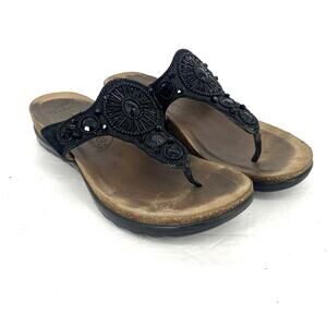 Dansko Pamela Beaded Thong Sandals Black Leather Comfort Women’s 40